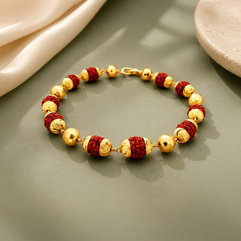 22K Gold Rudraksh Bracelet - Size 9 inch