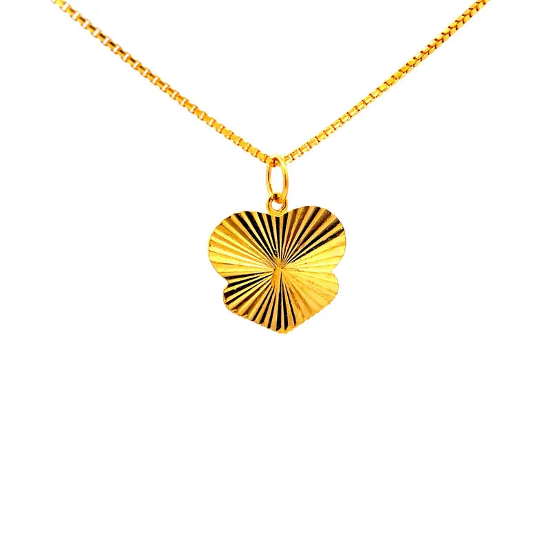 Textured Yellow Gold Layered Heart LOVE Pendant