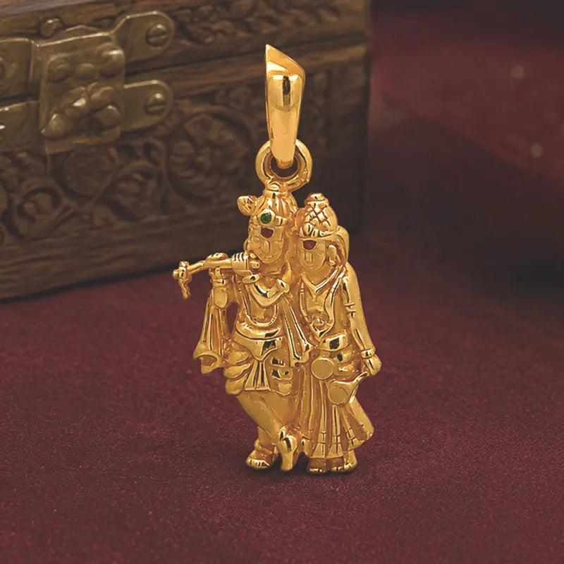 Gold Lord Krishna and Radha Pendant - Ras Lila