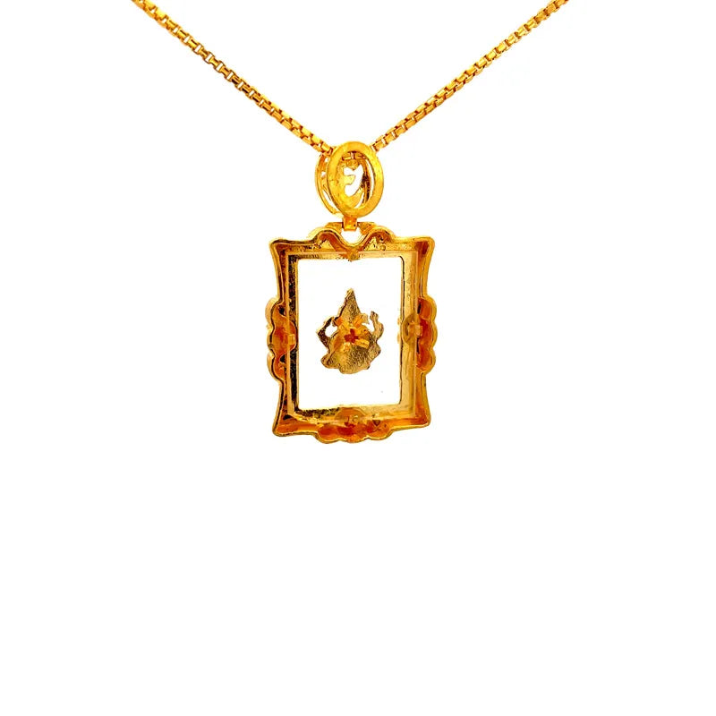 Two-Tone Yellow Gold Ganesha Rectangular Frame Pendant
