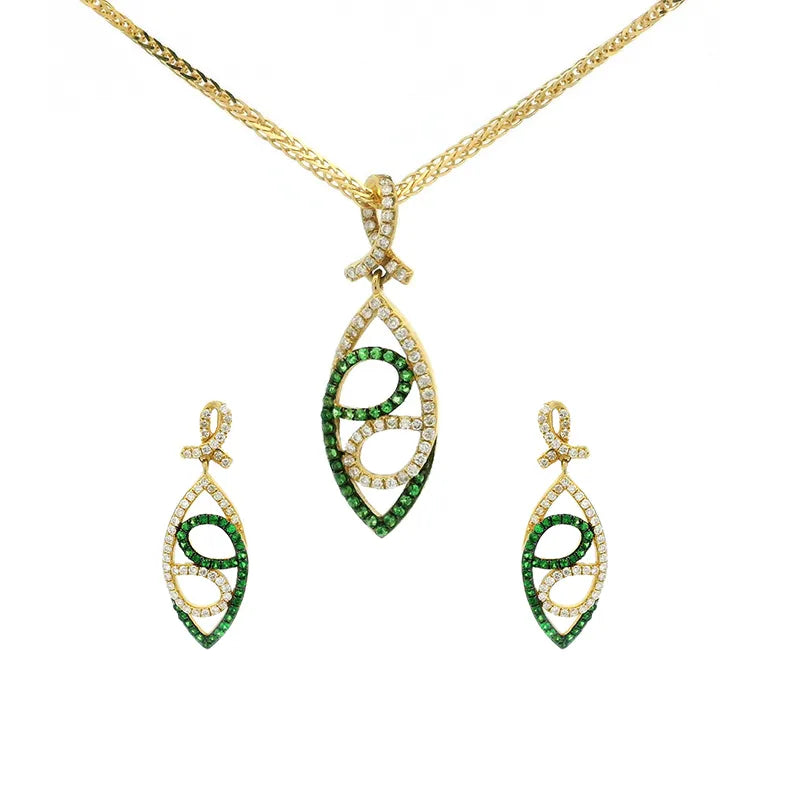 Tsavorite and Gold Diamond Pendant Set