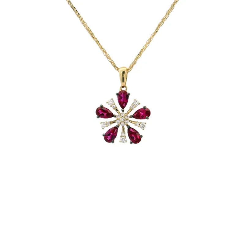 Floral Ruby Diamond Pendant Set