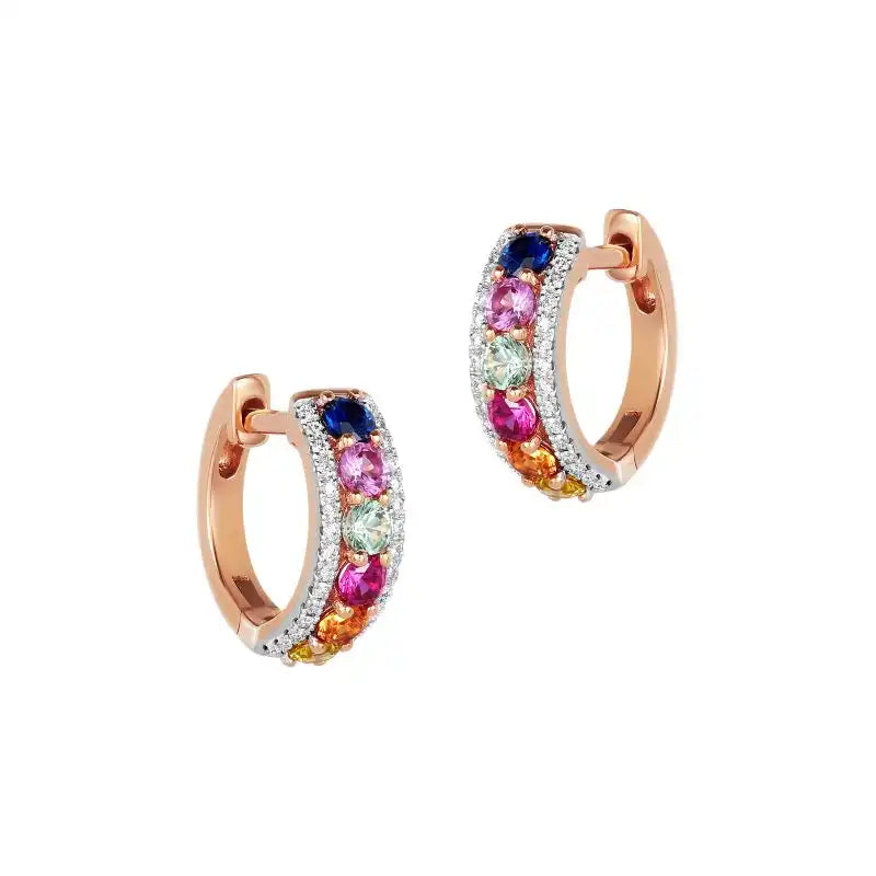 Rainbow inspired 18K Rose Gold Diamond Pendant & Earrings Set