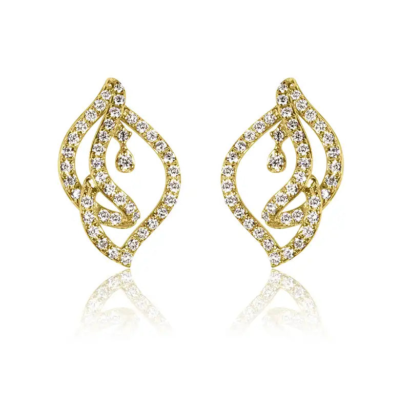 18K Gold Diamond Pendant and Earrings