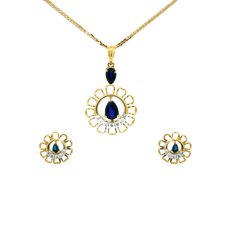 Celestial Blue Gold Diamond Pendant Set