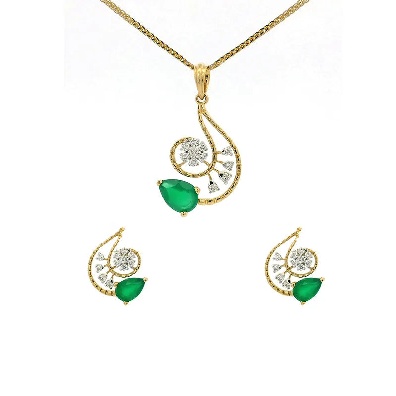 Delicate Pear drop Gold Diamond Pendant Set