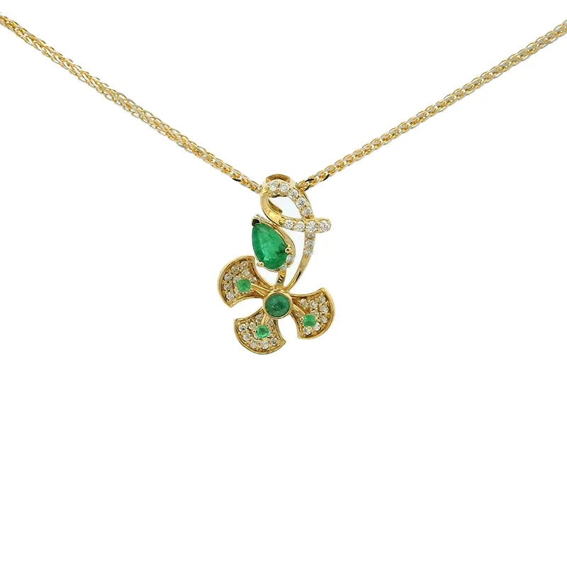 Emerald and Gold Diamond Pendant Set