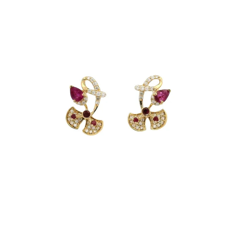 Floral Ruby Diamond Pendant Set