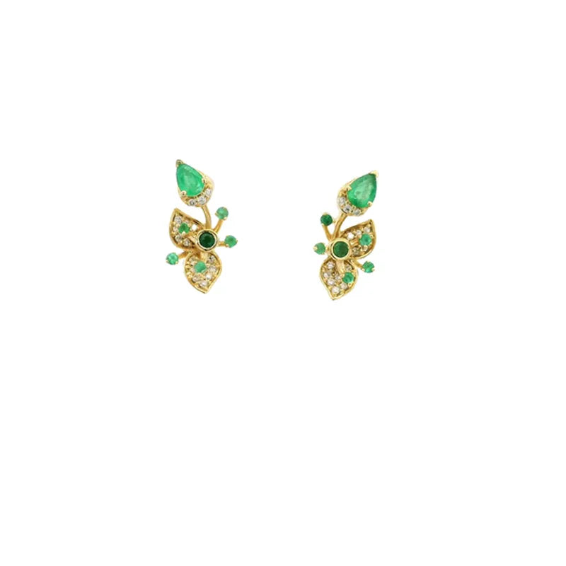 Emerald Diamond Pendant Set - Floral