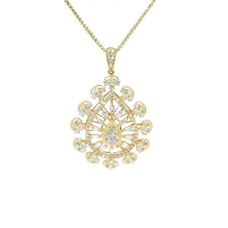 Gold Diamond Pendant Earrings Set
