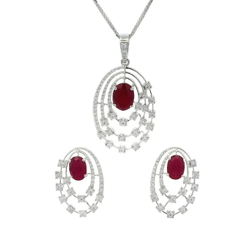 Ruby and Diamond Pendant Set