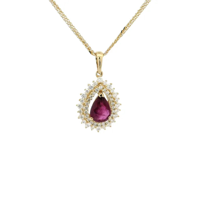 Pear-shaped Ruby Diamond Pendant Set