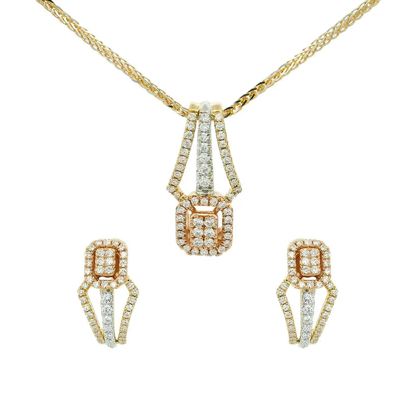 Elegant Diamond Pendant Set - Tricolor Gold
