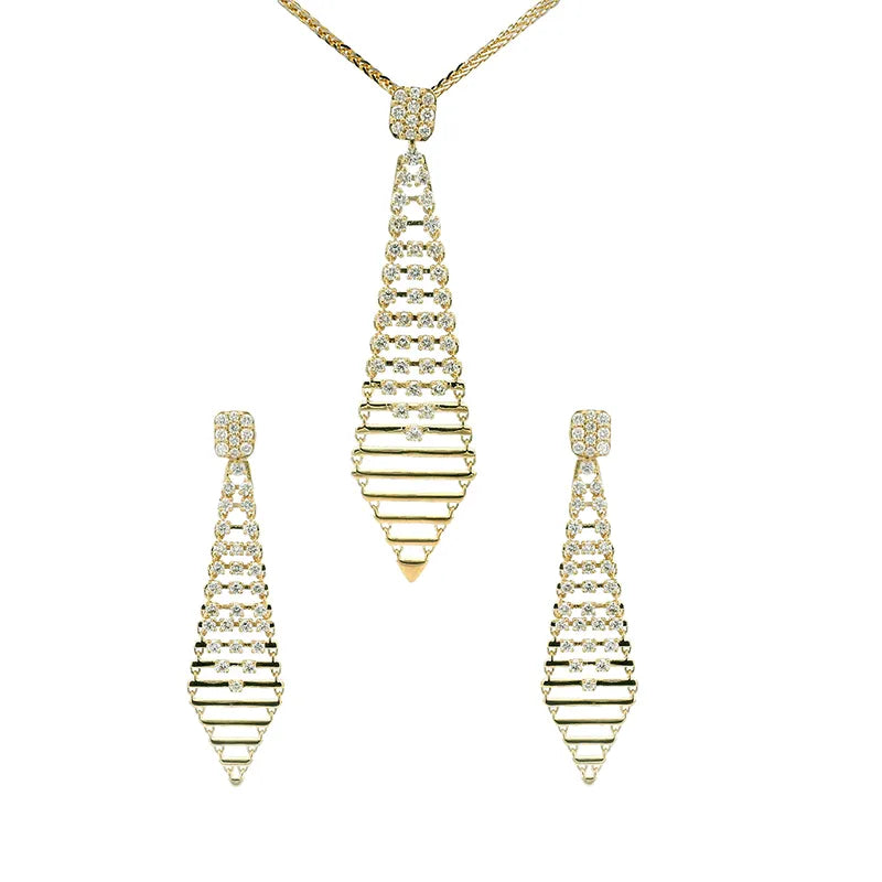 Elegant Gold Diamond Pendant and Earrings