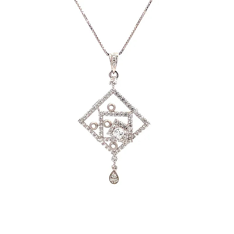 18K White Gold Rhombus Pendant Set with Sparkling Cubic Zirconia Stones