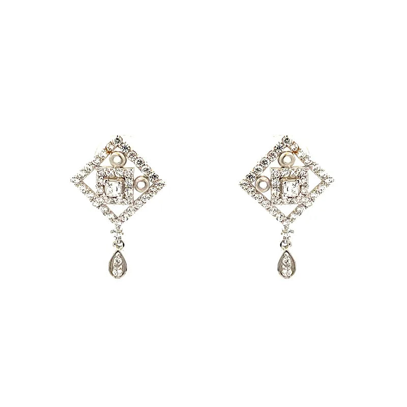 18K White Gold Rhombus Pendant Set with Sparkling Cubic Zirconia Stones