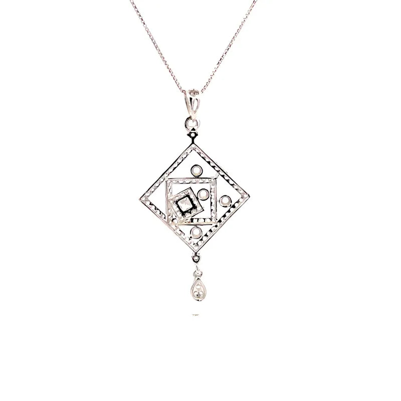 18K White Gold Rhombus Pendant Set with Sparkling Cubic Zirconia Stones