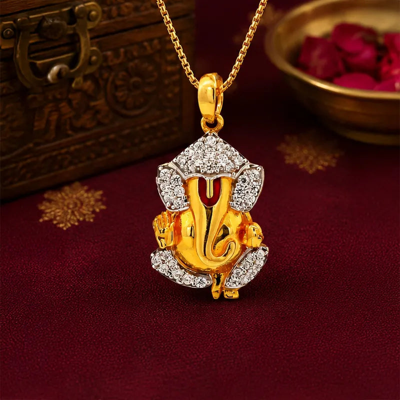 Lord Ganesh 22K Gold Pendant with CZ