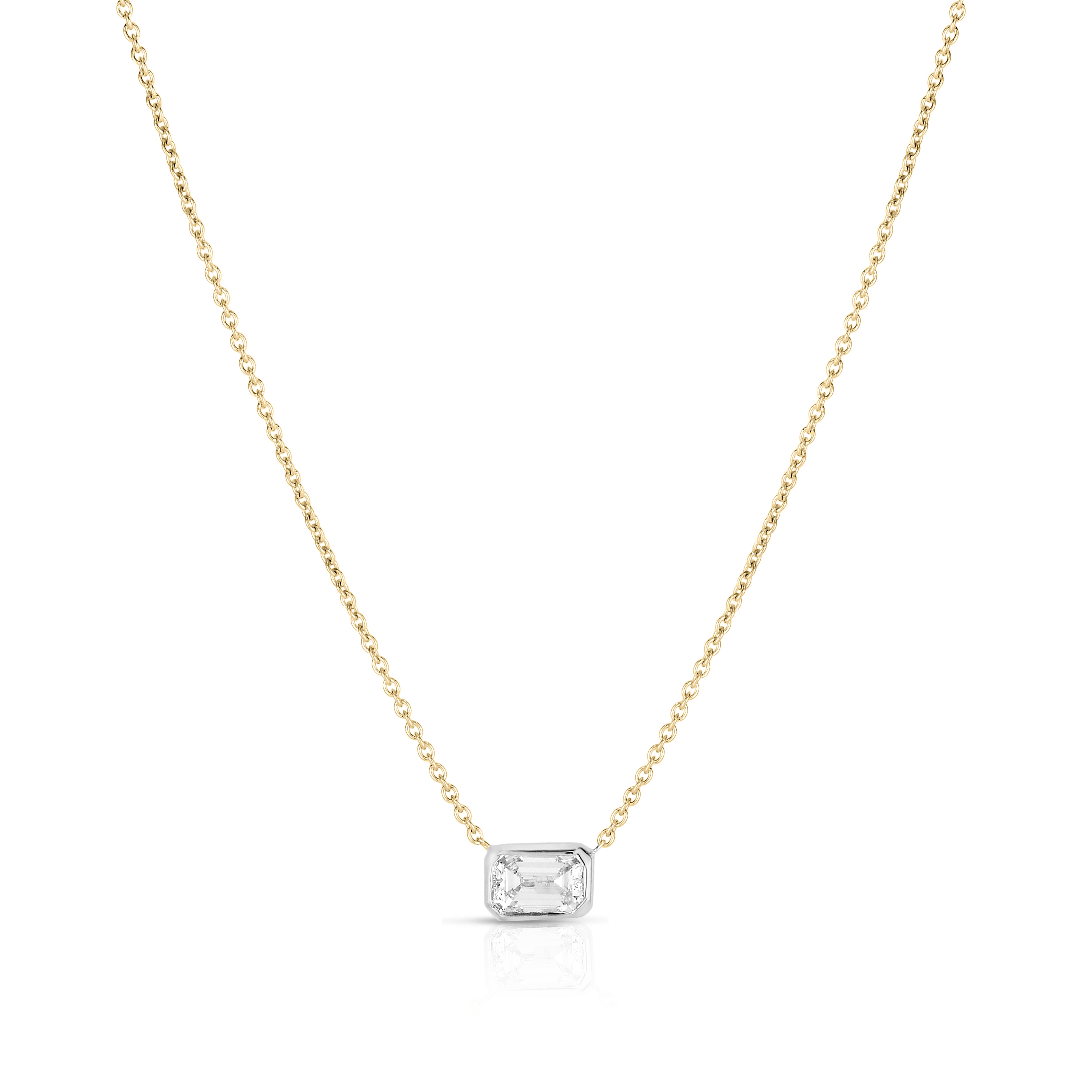 18K YELLOW/WHITE GOLD DIAMONDS BY THE INCH LARGE EMERALD CUT NECKLACE