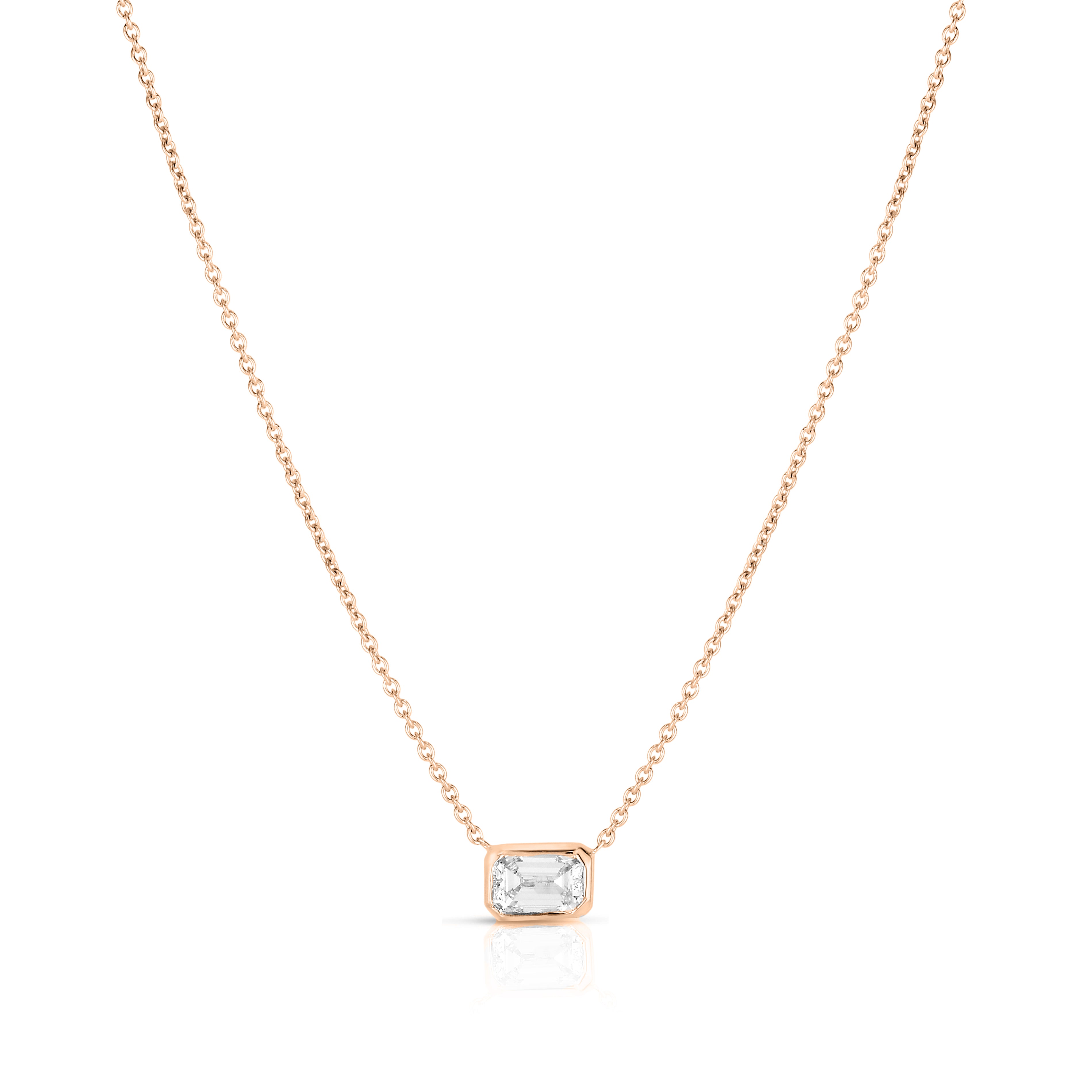 18K ROSE GOLD DIAMONDS BY THE INCH LARGE EMERALD CUT NECKLACE