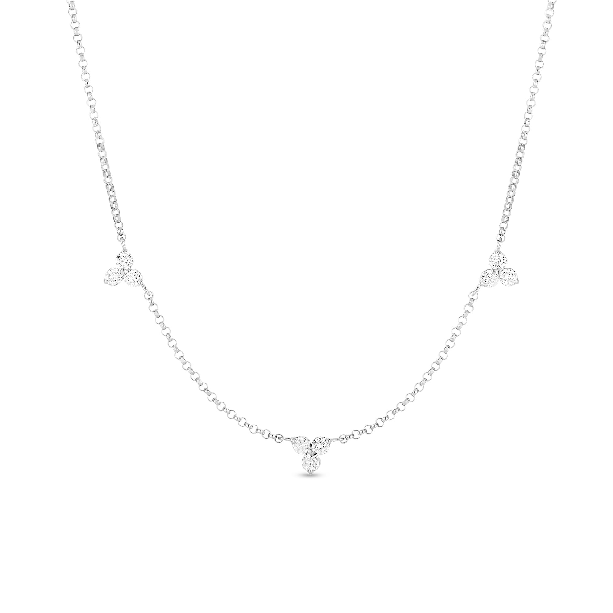 18K WHITE GOLD DIAMONDS BY THE INCH THREE STATION FLOWER NECKLACE
