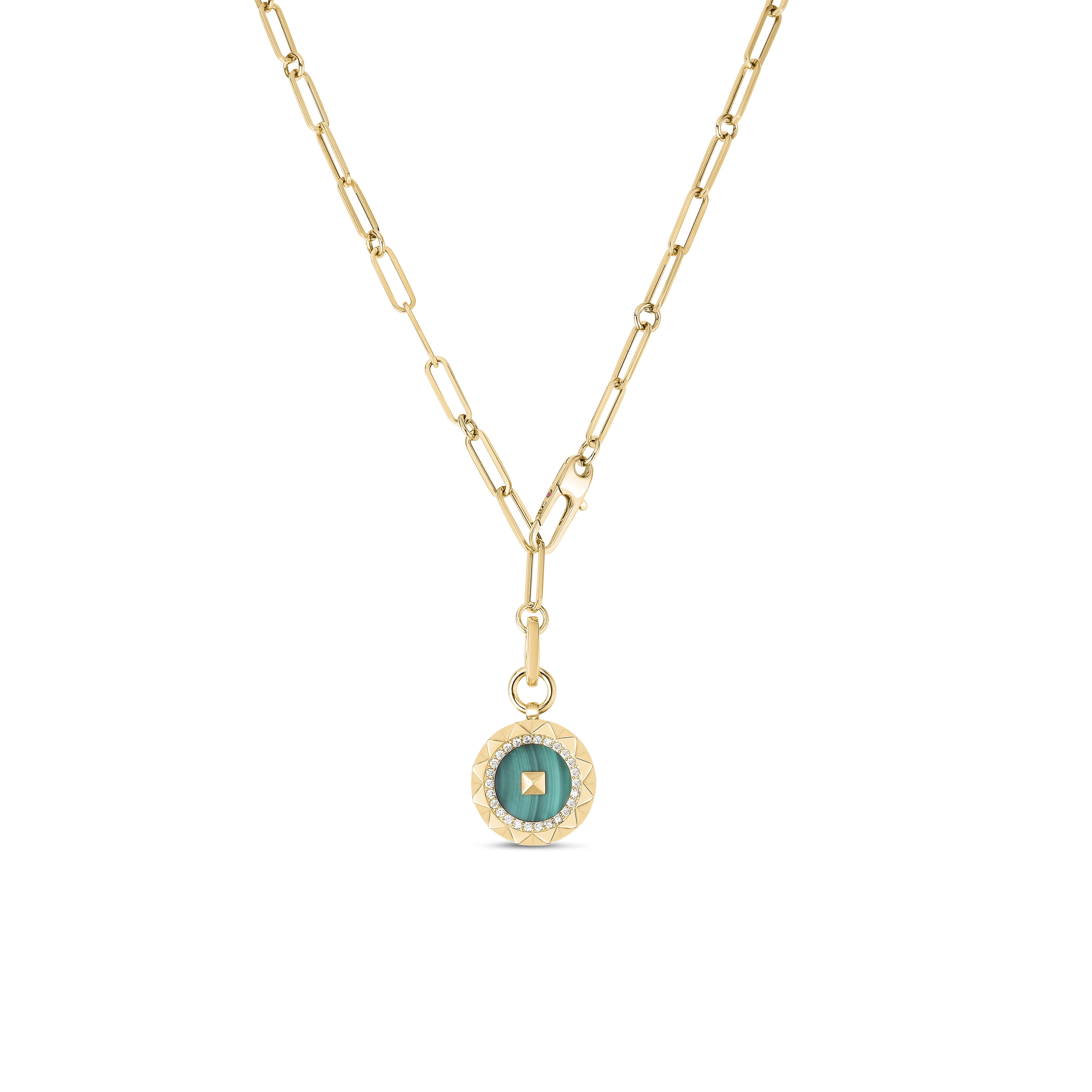 18K YELLOW GOLD OBELISCO LARGE DIAMOND & MALACHITE MEDALLION NECKLACE