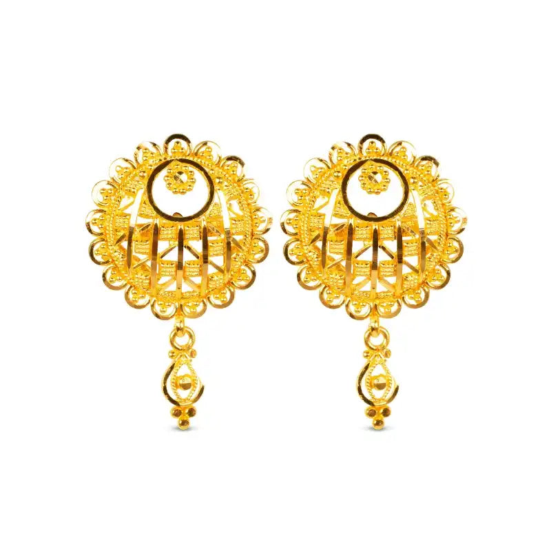 22K Yellow Gold Round Pendant Earrings Set