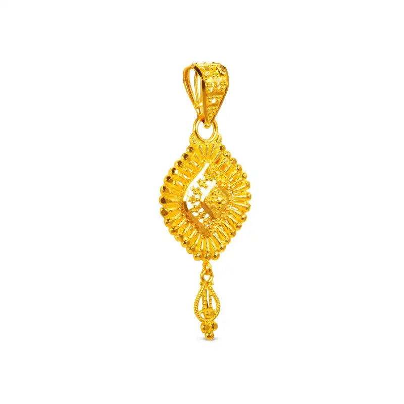 22K Yellow Gold Pendant Earrings Set, Fan-shaped