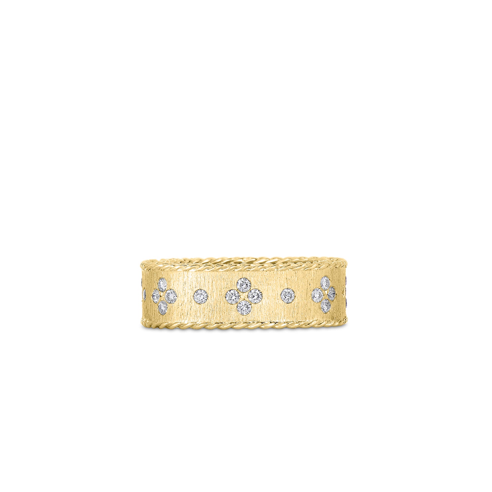 18K YELLOW GOLD PRINCESS SATIN FLEUR DE LIS DIAMOND SQAURE RING