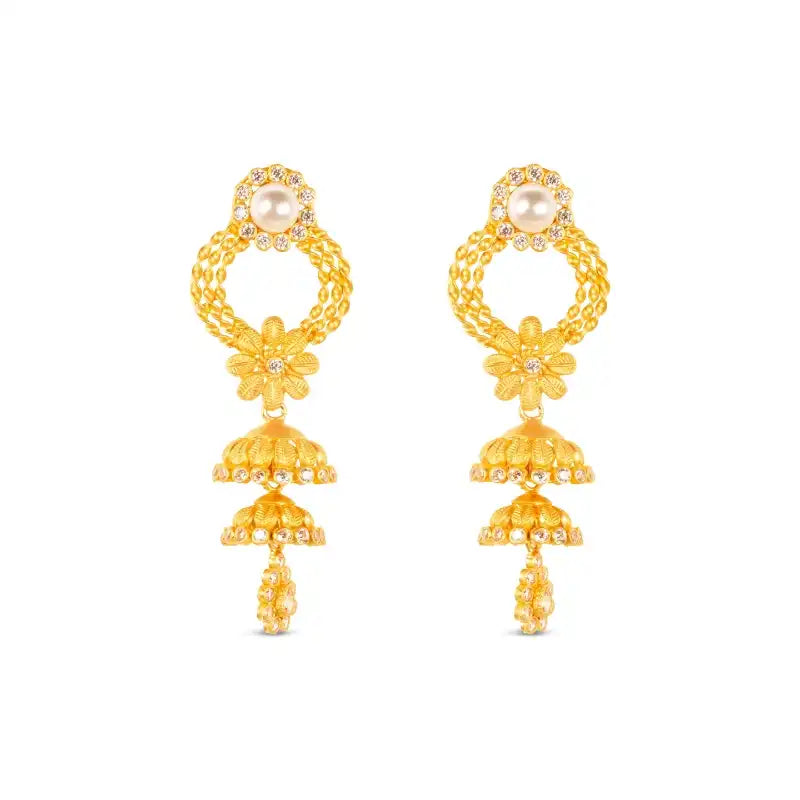 Floral 22K Gold Necklace Earrings Set with Pearls