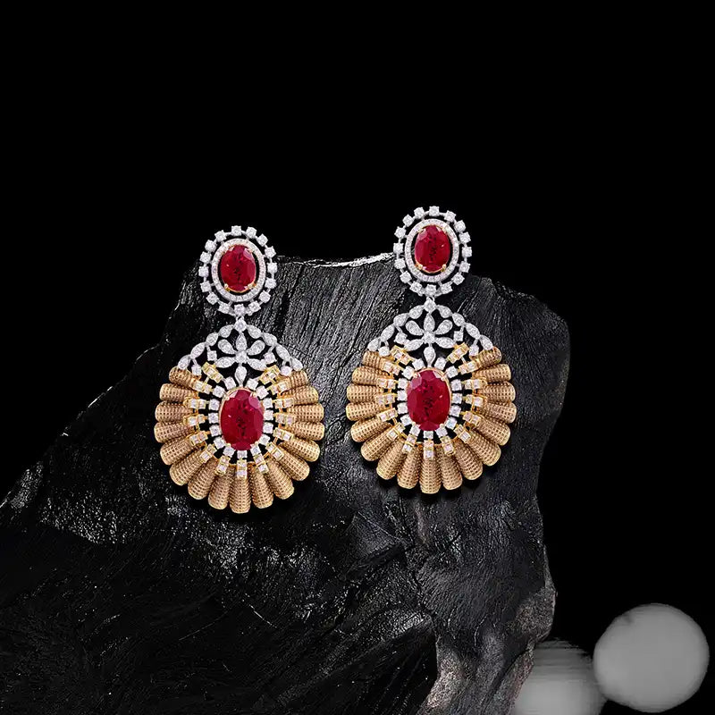 Ruby Diamond Earrings in 18K Gold