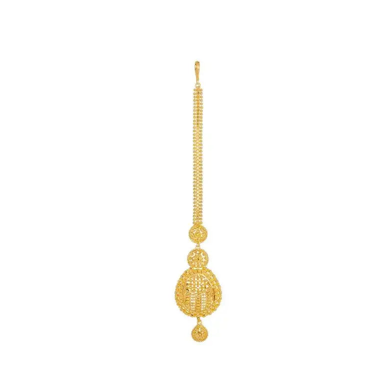 Elegant 22k Yellow Gold Rounded Maang Tikka for Women's Graceful Adornment