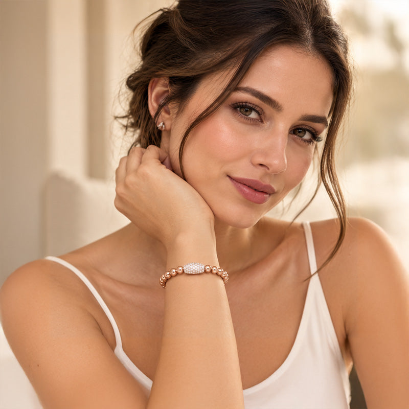 18K Rose Gold beads Bracelet with Diamonds