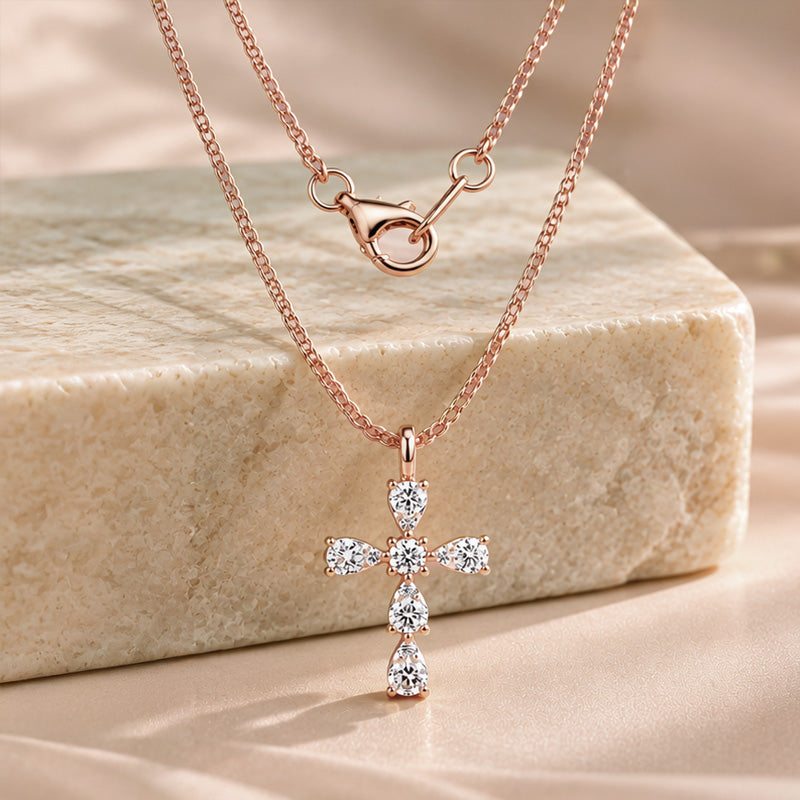 Grace and elegance - Diamond Cross Pendant, Rose Gold
