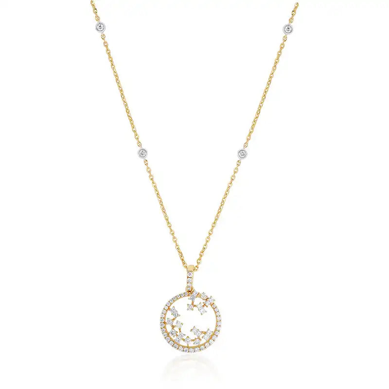18K Gold Diamond Pendant Set, round
