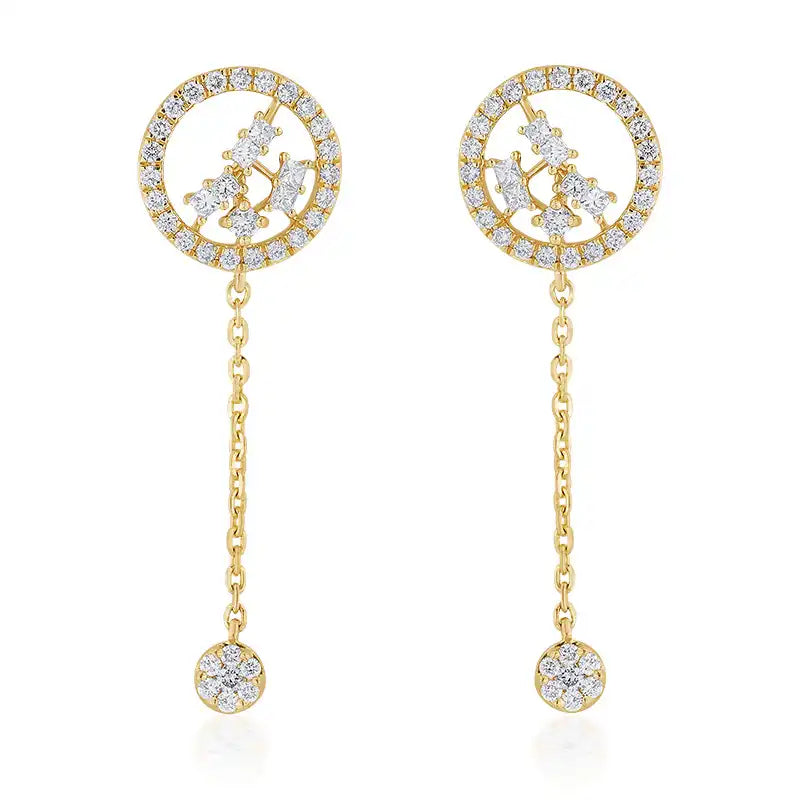 18K Gold Diamond Pendant Set, round with lariet