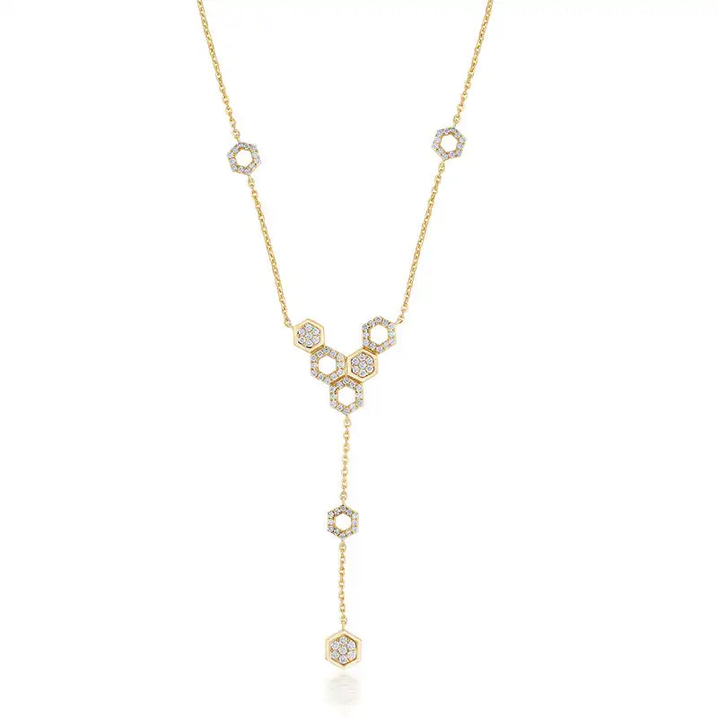 18K Gold Diamond Pendant Set, hexagon