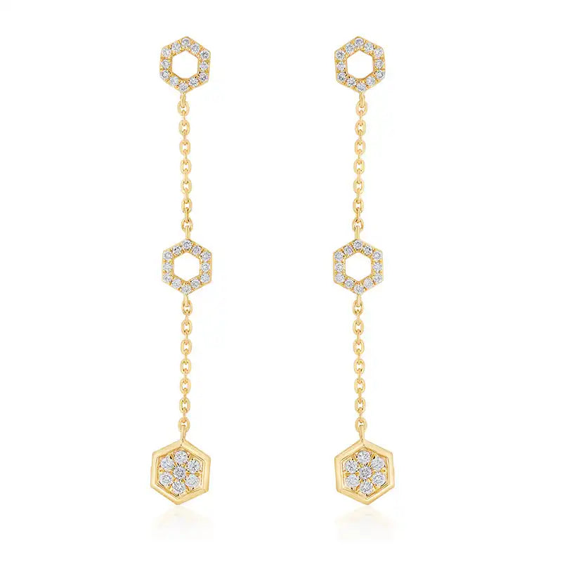 18K Gold Diamond Pendant Set, hexagon