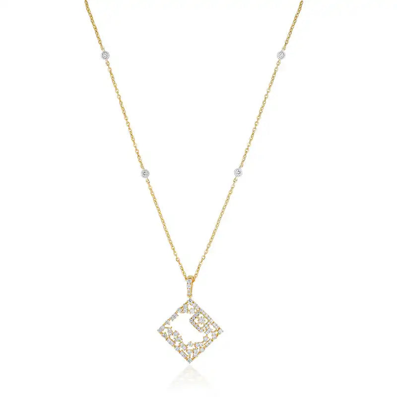 18K Gold Diamond Pendant Set, square