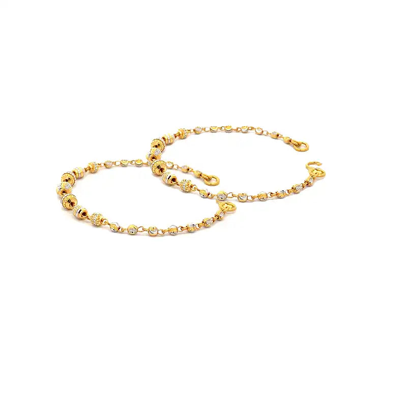 Elegant 22K Two Tone Gold Round Bead Baby Bracelet 5 Inch Unisex Accessory