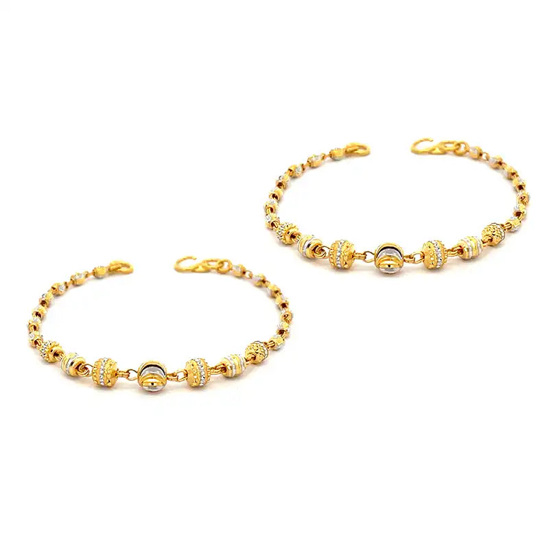 Elegant 22K Two Tone Gold Round Bead Baby Bracelet 5 Inch Unisex Accessory