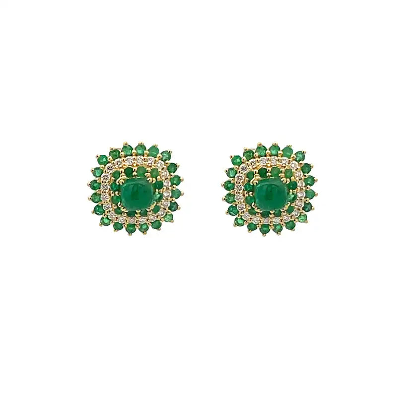 18K Gold Pendant Set in Emerald and Diamonds - Cushion shaped