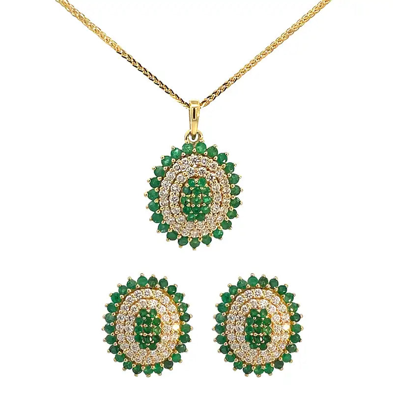 Oval Pendant Set in Emerald and Diamonds in 18K Gold