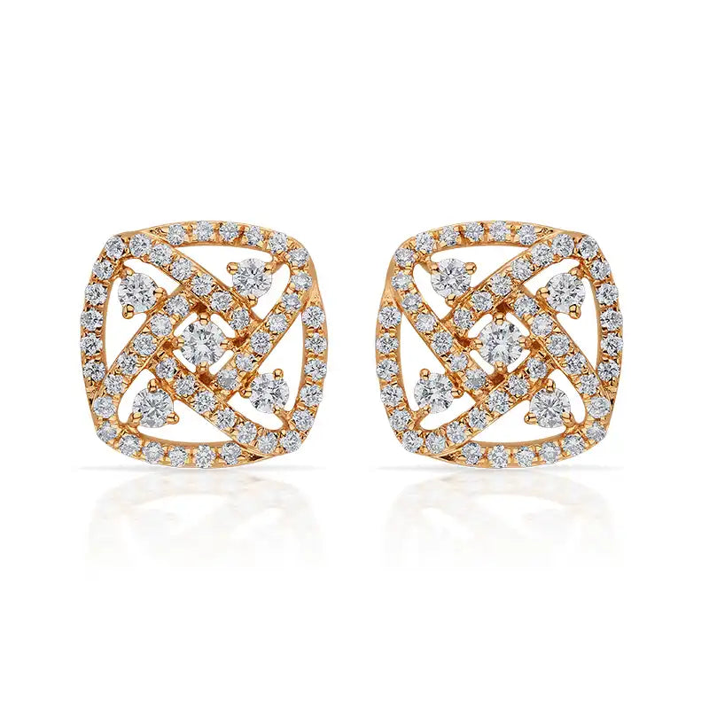 Square Ear studs in Gold and Diamonds