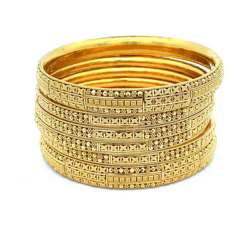 Elegant Set of Six 22K Yellow Gold Bangles for Women Size 2.5