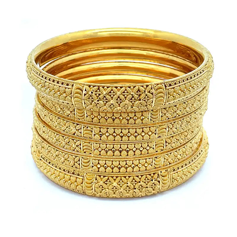 Elegant Set of Six 22K Yellow Gold Bangles for Women