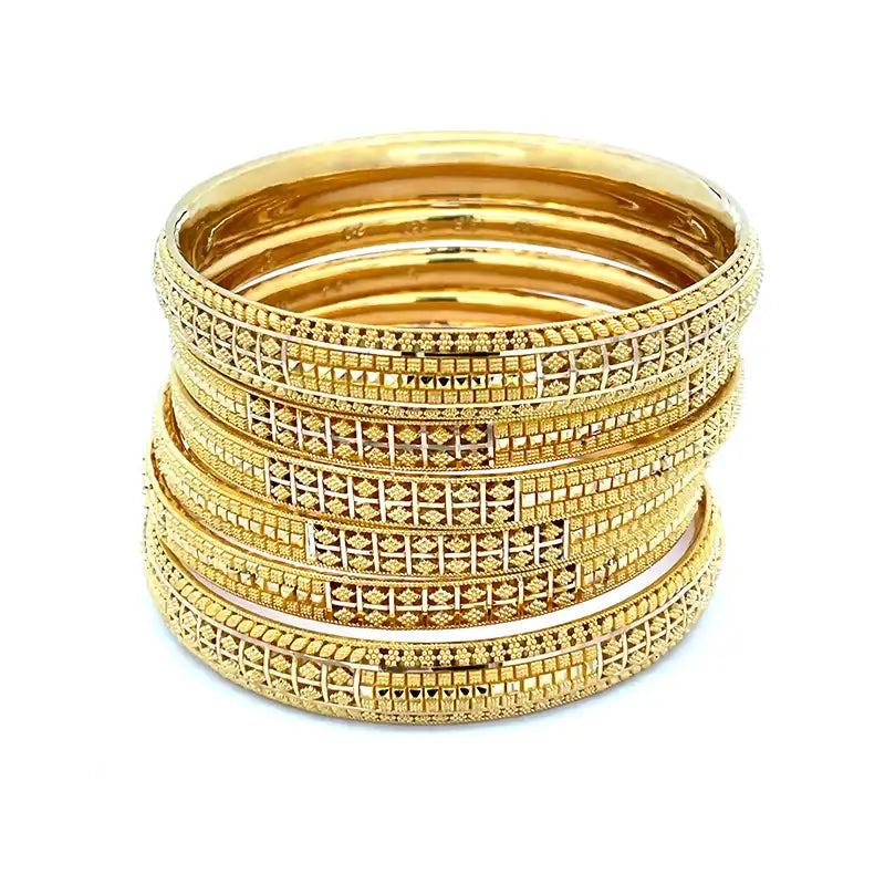 Set of Six Elegant 22K Yellow Gold Bangles Size 2.8 for Women