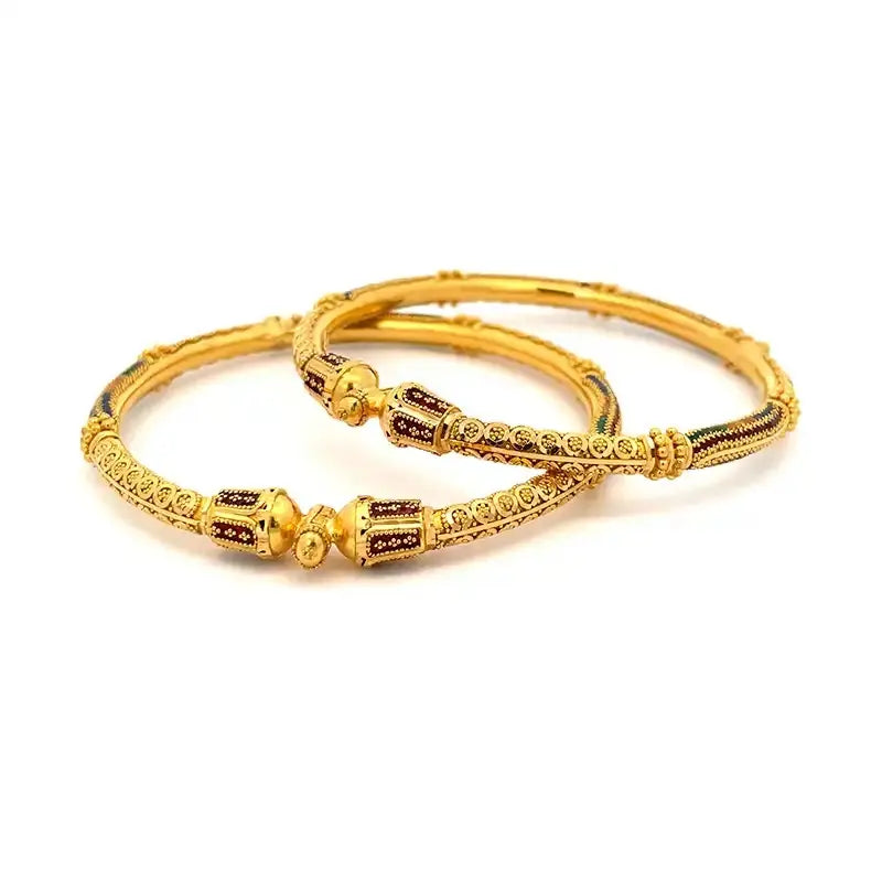 22K Yellow Gold Kada Bangles with enamel -Size 2.6