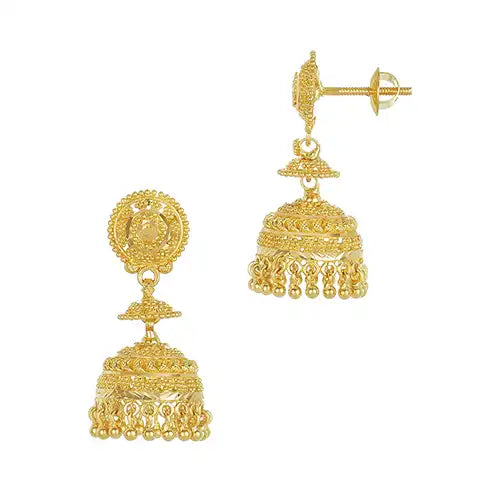 Elegant 22k Yellow Gold Beaded Twist Jhumka Earrings for Women