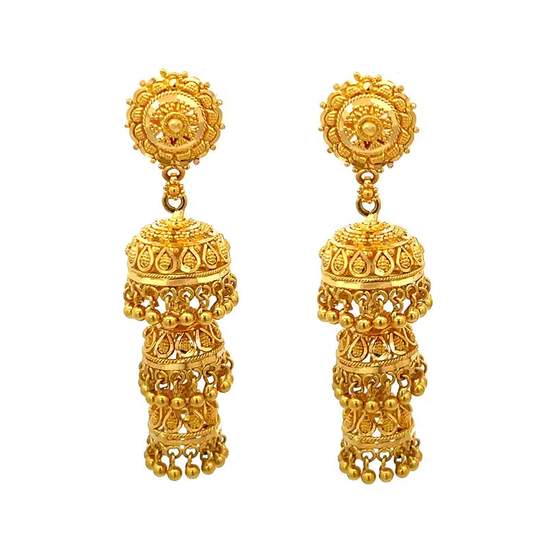 Elegant 22K Yellow Gold Traditional Bell-shaped Jhumka Earrings for Women